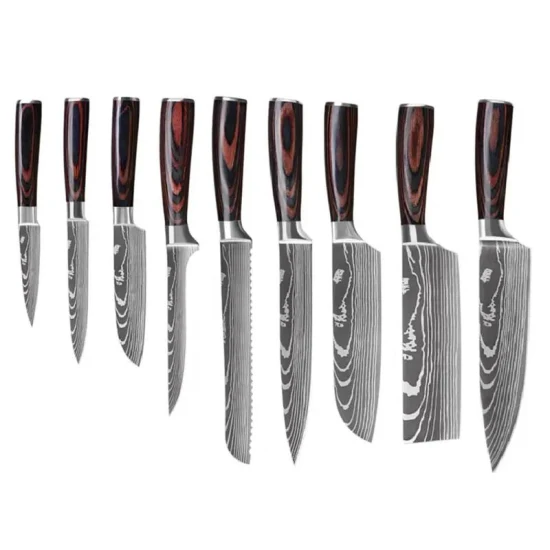 Profissional multi uso 8pc 8 Polegada 67 camada damasco grão encaixotado cozinha japonês faca do chef conjunto no presente caixa de cor preta magnética